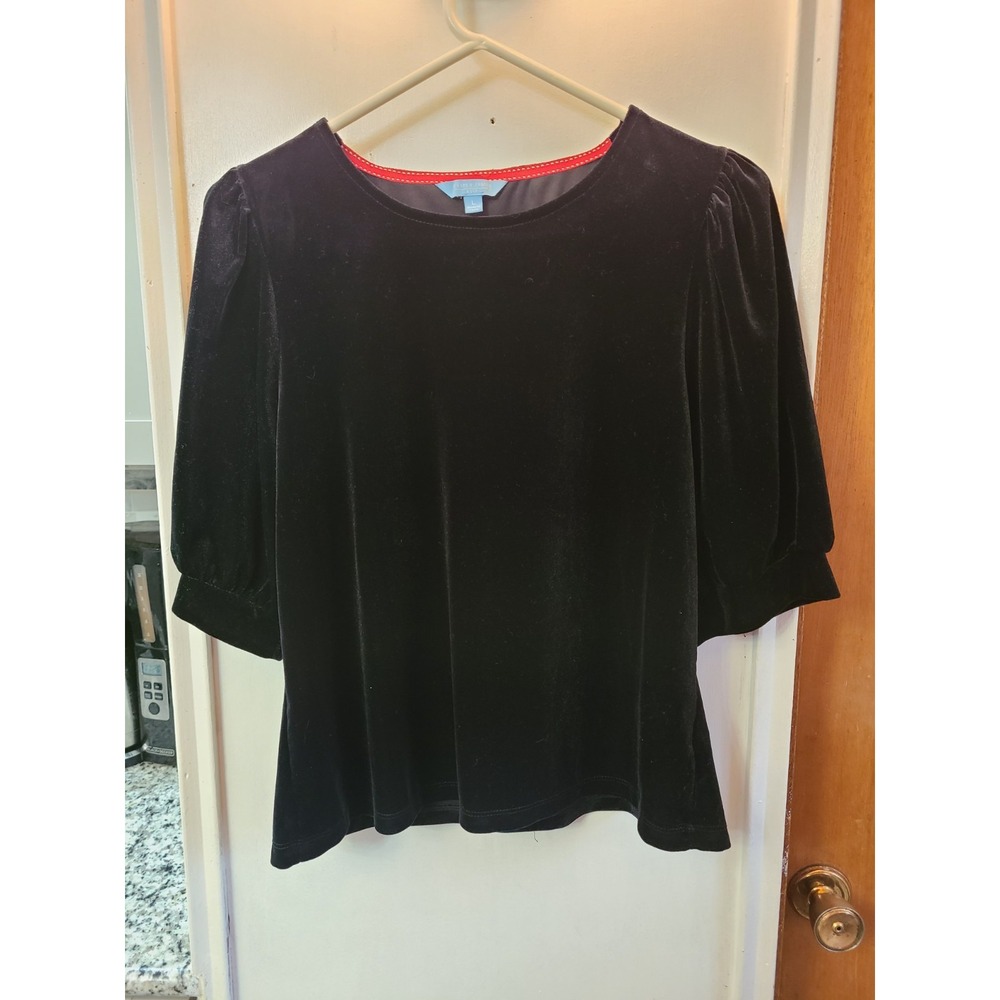 Draper James RSVP Women's Black Velvet Puff Short Sleeve Top Size Large